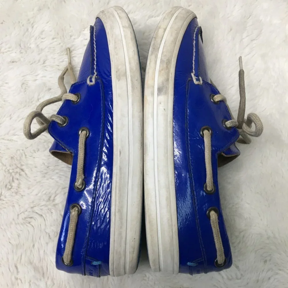 Burberry Kids Blue Patent Leather Lace Up Topsiders Shoes Size 32